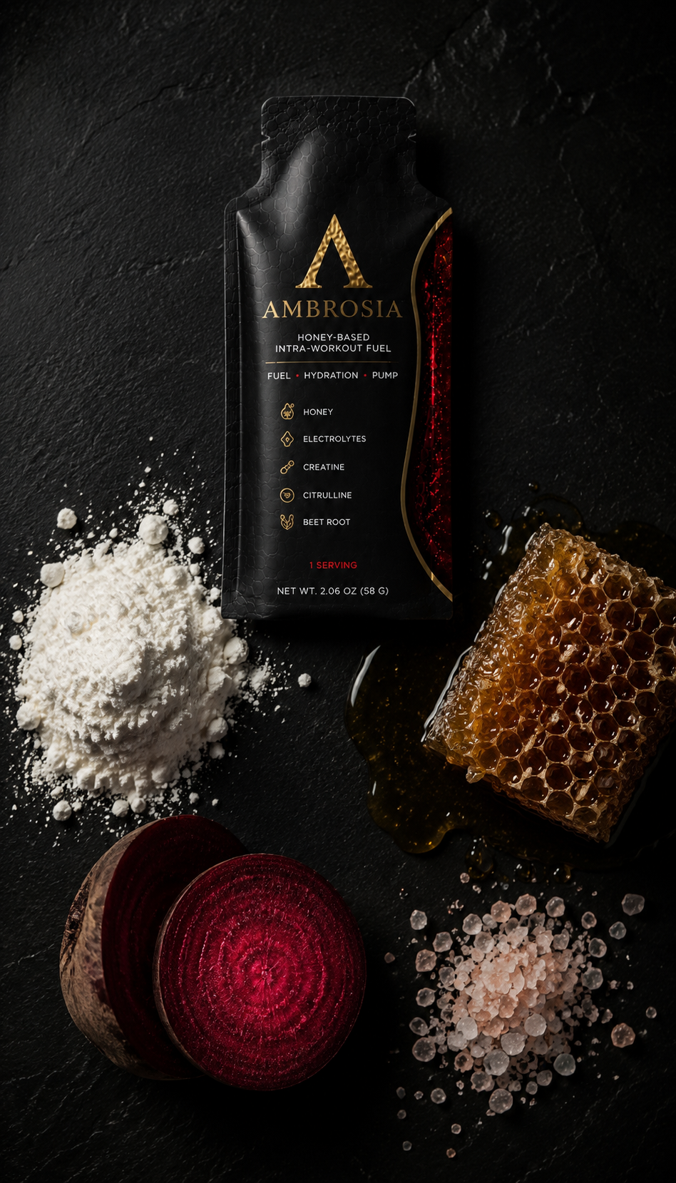 Key ingredients: honey, creatine, beet root, salt